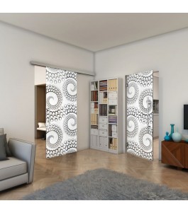 Glasschiebetür SLIM-LINE - Fineprint Model 198 Weiss auf Grauglas