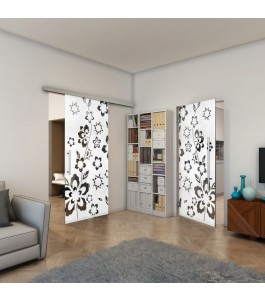 Glasschiebetür SLIM-LINE - Fineprint Model 199 Weiss auf Grauglas