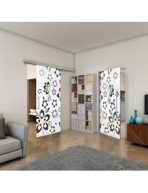 Glasschiebetür SLIM-LINE - Fineprint Model 199 Weiss auf Grauglas