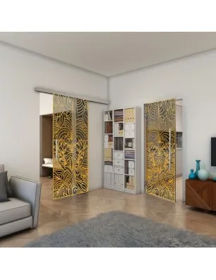 Glasschiebetür SLIM-LINE - Fineprint Model 201 Gold auf Grauglas