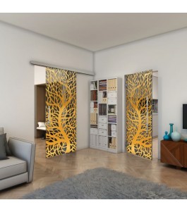 Glasschiebetür SLIM-LINE - Fineprint Model 202 Gold auf Grauglas