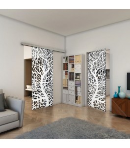 Glasschiebetür SLIM-LINE - Fineprint Model 202 Weiss auf Grauglas