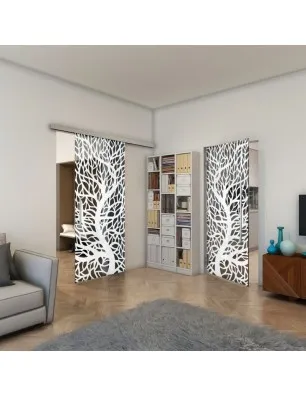 Glasschiebetür SLIM-LINE - Fineprint Model 202 Weiss auf Grauglas