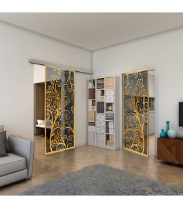 Glasschiebetür SLIM-LINE - Fineprint Model 204 Gold auf Grauglas