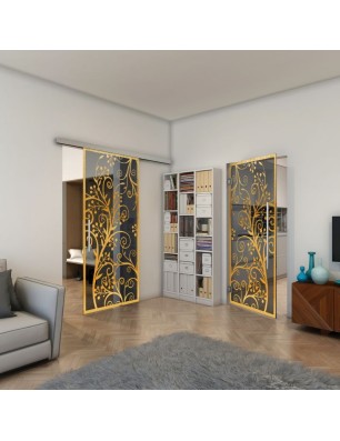Glasschiebetür SLIM-LINE - Fineprint Model 204 Gold auf Grauglas