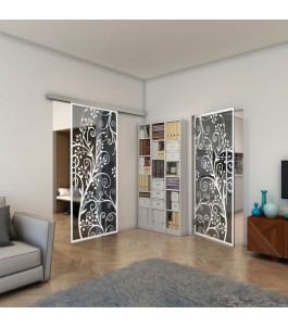 Glasschiebetür SLIM-LINE - Fineprint Model 204 Weiss auf Grauglas