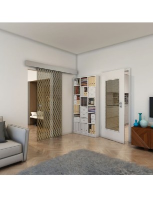 Glasschiebetür ECO-LINE - Fineprint Model 002 Gold auf Grauglas