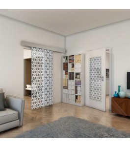 Glasschiebetür ECO-LINE - Fineprint Model 002 Weiss auf Grauglas