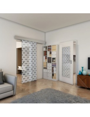 Glasschiebetür ECO-LINE - Fineprint Model 002 Weiss auf Grauglas