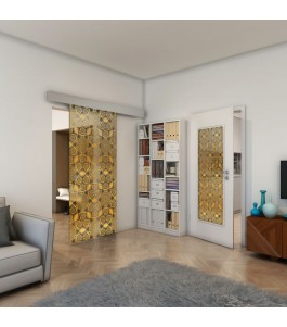 Glasschiebetür ECO-LINE - Fineprint Model 005 Gold auf Grauglas
