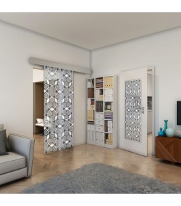 Glasschiebetür ECO-LINE - Fineprint Model 005 Weiss auf Grauglas