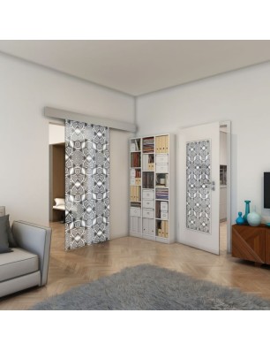 Glasschiebetür ECO-LINE - Fineprint Model 005 Weiss auf Grauglas