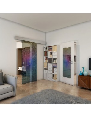 Glasschiebetür ECO-LINE - Fineprint Model 006 Verlauf auf Grauglas