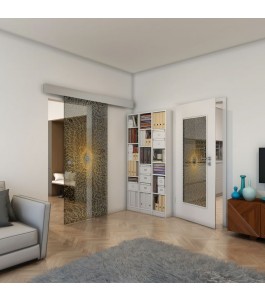 Glasschiebetür ECO-LINE - Fineprint Model 006 Gold auf Grauglas