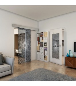 Glasschiebetür ECO-LINE - Fineprint Model 006 Weiss auf Grauglas