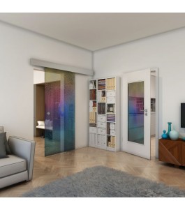 Glasschiebetür ECO-LINE - Fineprint Model 007 Verlauf auf Grauglas