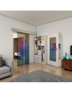 Glasschiebetür ECO-LINE - Fineprint Model 007 Verlauf auf Grauglas