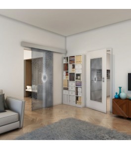 Glasschiebetür ECO-LINE - Fineprint Model 007 Weiss auf Grauglas