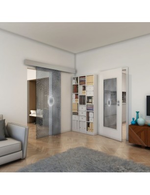 Glasschiebetür ECO-LINE - Fineprint Model 007 Weiss auf Grauglas