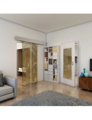 Glasschiebetür ECO-LINE - Fineprint Model 008 Gold auf Grauglas