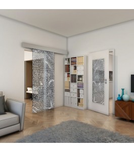 Glasschiebetür ECO-LINE - Fineprint Model 008 Weiss auf Grauglas