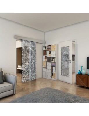 Glasschiebetür ECO-LINE - Fineprint Model 008 Weiss auf Grauglas
