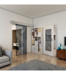 Glasschiebetür ECO-LINE - Fineprint Model 009 Weiss auf Grauglas