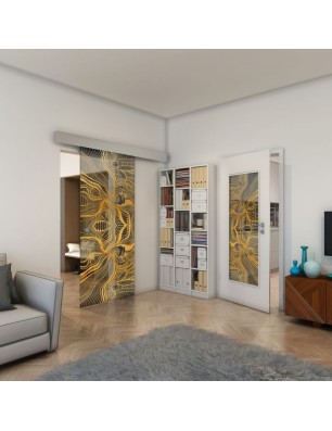 Glasschiebetür ECO-LINE - Fineprint Model 010 Gold auf Grauglas