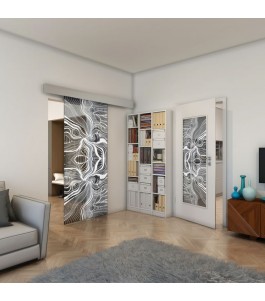 Glasschiebetür ECO-LINE - Fineprint Model 010 Weiss auf Grauglas