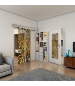 Glasschiebetür ECO-LINE - Fineprint Model 012 Gold auf Grauglas