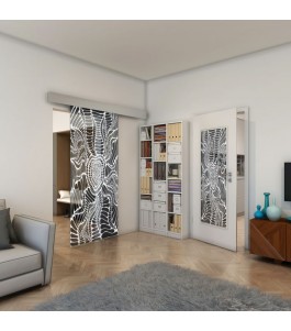 Glasschiebetür ECO-LINE - Fineprint Model 012 Weiss auf Grauglas