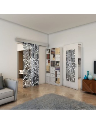 Glasschiebetür ECO-LINE - Fineprint Model 012 Weiss auf Grauglas