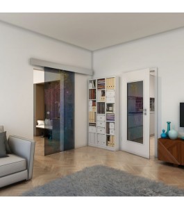 Glasschiebetür ECO-LINE - Fineprint Model 013 Verlauf auf Grauglas