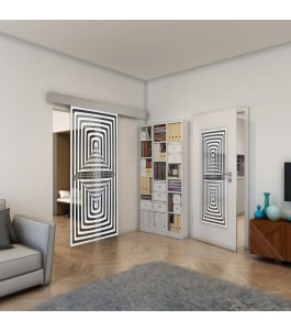 Glasschiebetür ECO-LINE - Fineprint Model 014 Weiss auf Grauglas