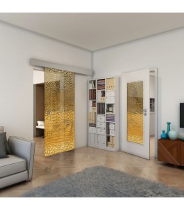 Glasschiebetür ECO-LINE - Fineprint Model 015 Gold auf Grauglas