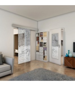 Glasschiebetür ECO-LINE - Fineprint Model 015 Weiss auf Grauglas