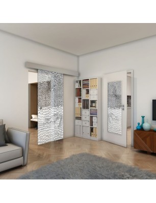 Glasschiebetür ECO-LINE - Fineprint Model 015 Weiss auf Grauglas