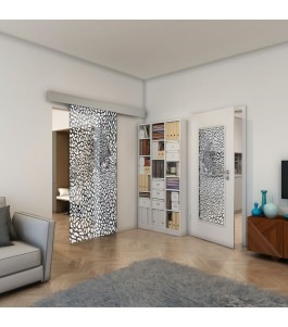Glasschiebetür ECO-LINE - Fineprint Model 016 Weiss auf Grauglas