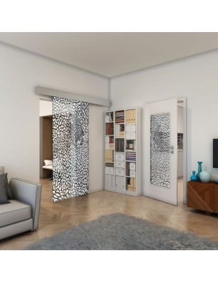 Glasschiebetür ECO-LINE - Fineprint Model 016 Weiss auf Grauglas
