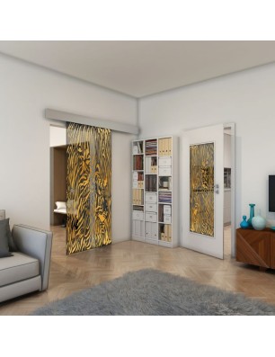 Glasschiebetür ECO-LINE - Fineprint Model 017 Gold auf Grauglas