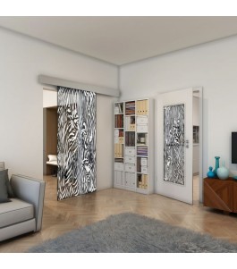 Glasschiebetür ECO-LINE - Fineprint Model 017 Weiss auf Grauglas