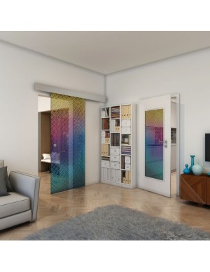 Glasschiebetür ECO-LINE - Fineprint Model 018 Verlauf auf Grauglas