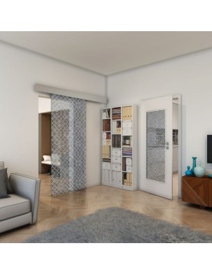 Glasschiebetür ECO-LINE - Fineprint Model 018 Weiss auf Grauglas