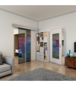 Glasschiebetür ECO-LINE - Fineprint Model 019 Verlauf auf Grauglas
