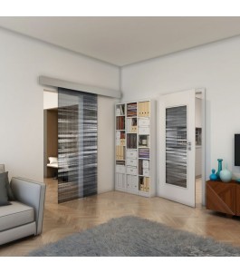 Glasschiebetür ECO-LINE - Fineprint Model 019 Weiss auf Grauglas