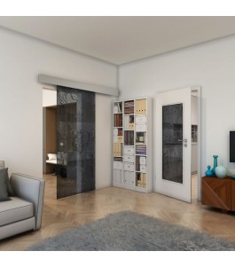Glasschiebetür ECO-LINE - Fineprint Model 020 Schwarz auf Grauglas