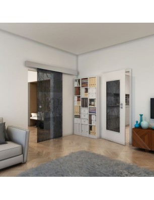 Glasschiebetür ECO-LINE - Fineprint Model 020 Schwarz auf Grauglas