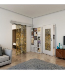 Glasschiebetür ECO-LINE - Fineprint Model 020 Gold auf Grauglas