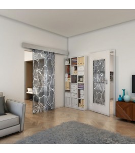 Glasschiebetür ECO-LINE - Fineprint Model 020 Weiss auf Grauglas