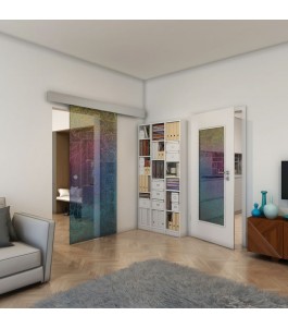 Glasschiebetür ECO-LINE - Fineprint Model 021 Verlauf auf Grauglas